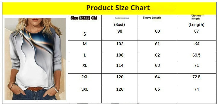 Women's Casual Gradient Printed Round Neck Long Sleeve T-shirt
