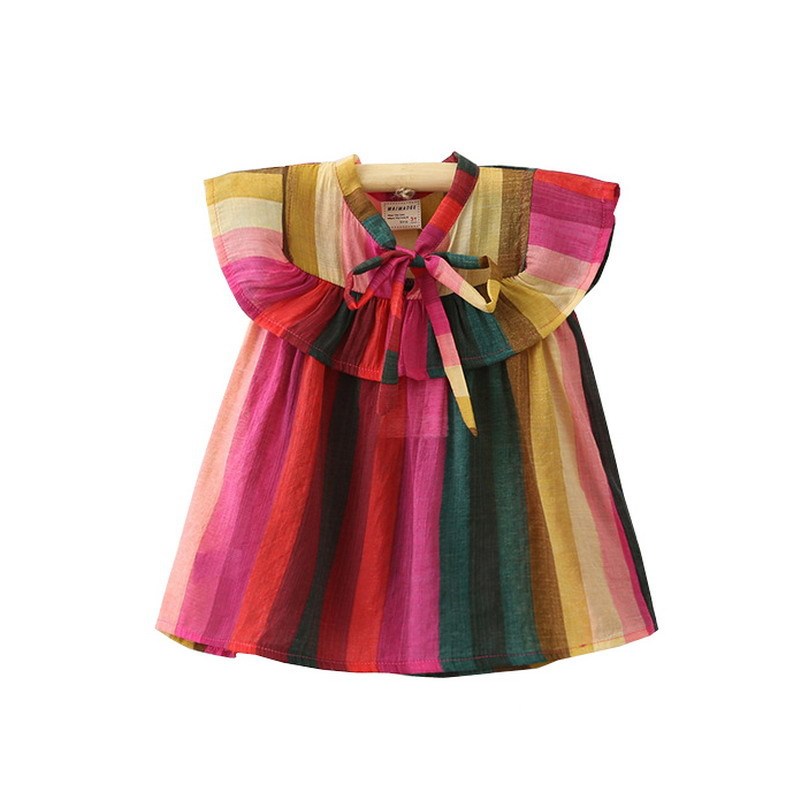 Striped Shirt Dress with Vibrant Flounced Sleeves and Bow Detail