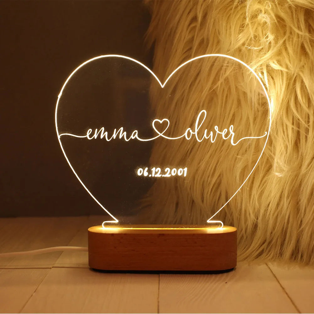 Customized ( Names / Date ) Night Light for Valentines Day / Anniversary - Perfect for Gifts