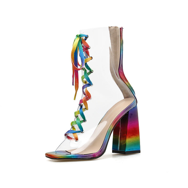 Women's Clear Rainbow color lace / fashion thick heel shoes