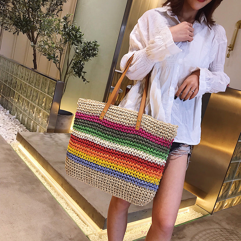 Rainbow contrast stripes shoulder bag