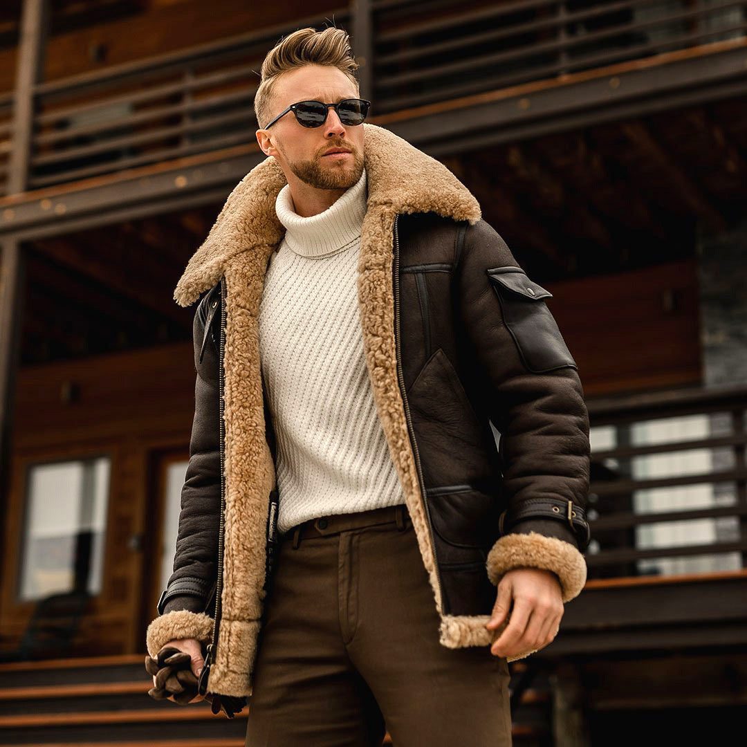 Men's Military Fleece Winter Jacket with Warm Fur Collar, Featuring Army Tactical Style