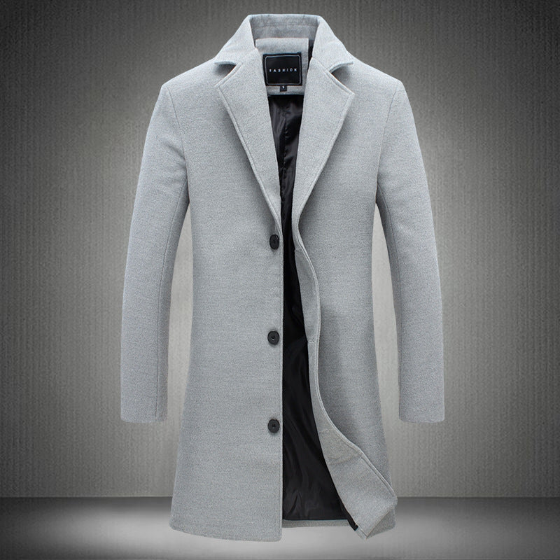 Winter Men's Woolen Coats: Solid Color for Casual Business Attire