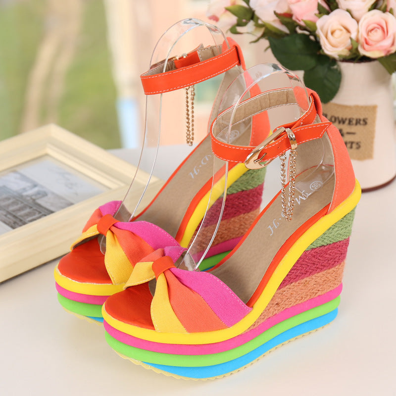 Wedge With Fish Mouth Rainbow Women's Shoes