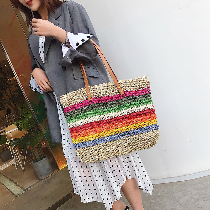Rainbow contrast stripes shoulder bag