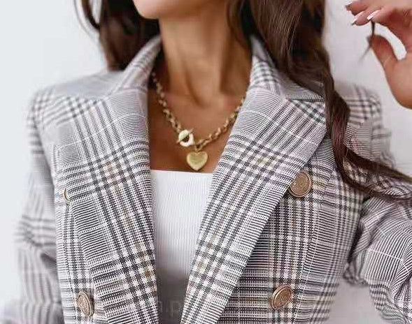 Women's Plaid Blazer Loose Fit and Long Sleeves