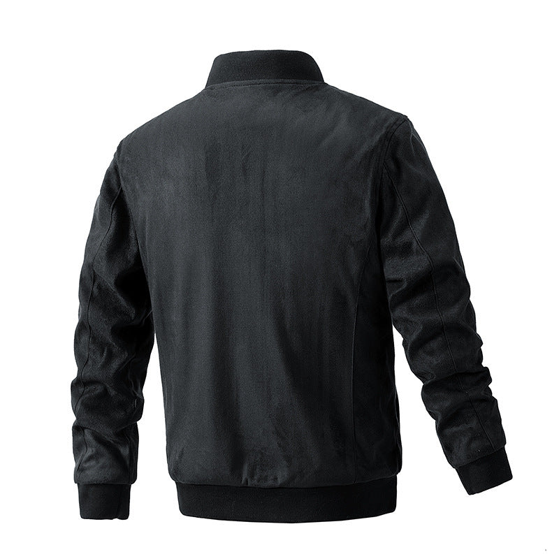 Men's Suede Stand Collar /Jacket Double Zipper Pocket Clothing
