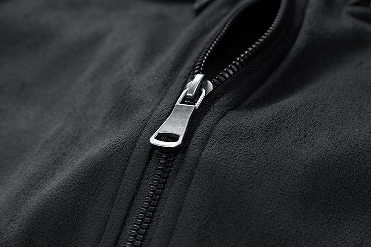 Men's Suede Stand Collar /Jacket Double Zipper Pocket Clothing