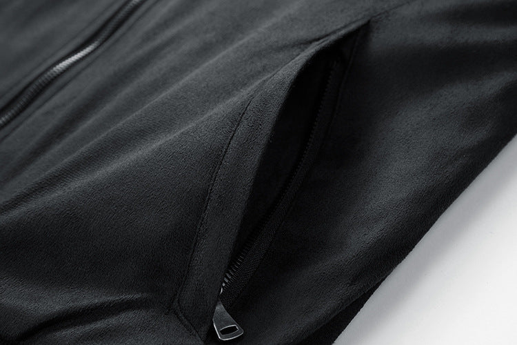 Men's Suede Stand Collar /Jacket Double Zipper Pocket Clothing