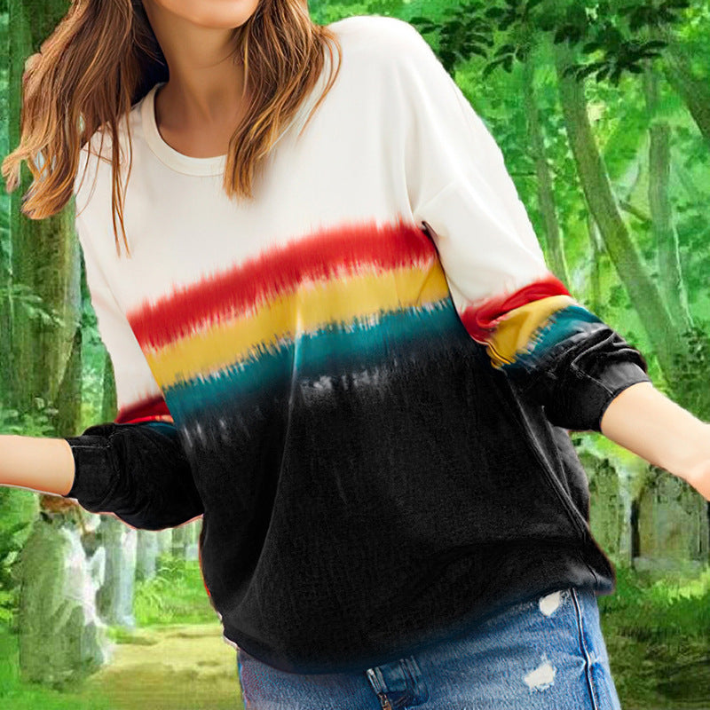 Rainbow print gradient long sleeves