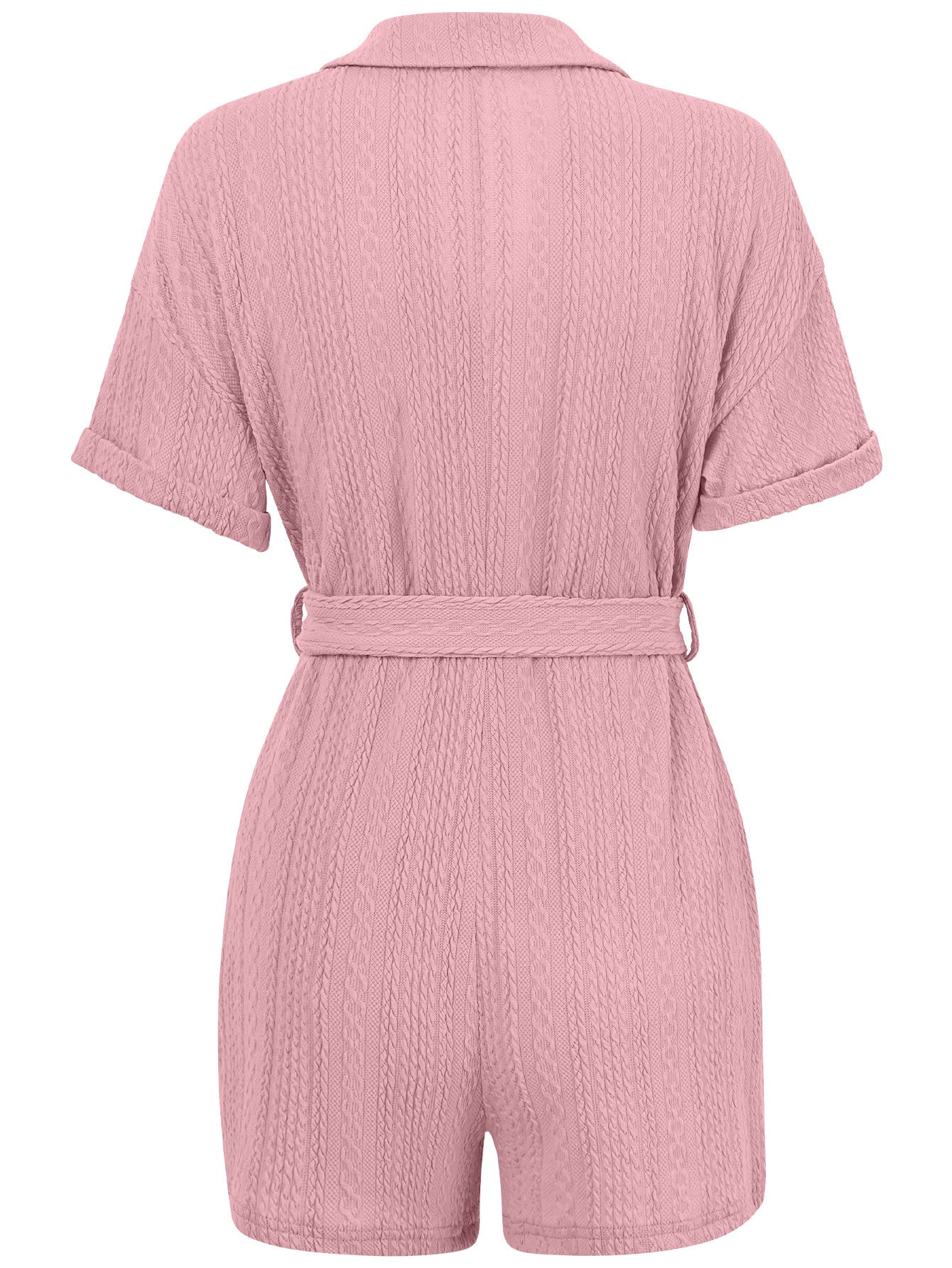Pastel Short-sleeved /Jumpsuit Lace-up Turn-down Collar Solid Clothing