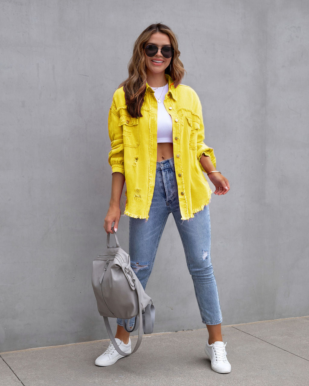 Women's Casual Tops: Autumn and Spring Fashion Shirt Jacket with Ripped Design