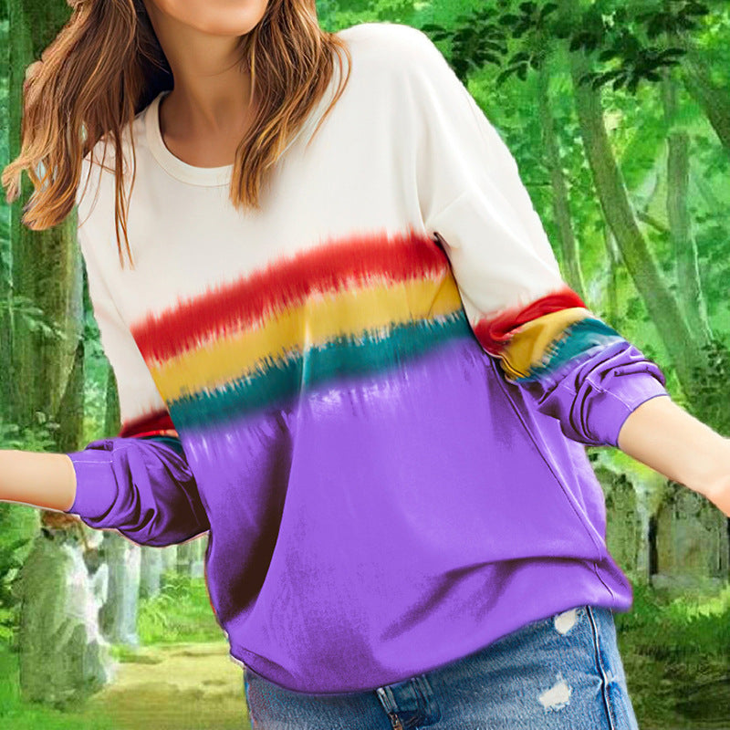 Rainbow print gradient long sleeves