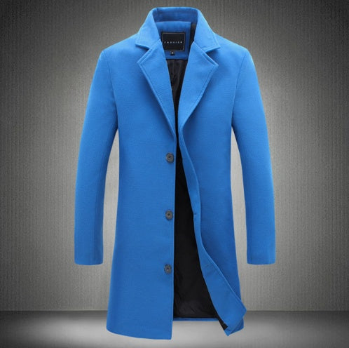 Winter Men's Woolen Coats: Solid Color for Casual Business Attire