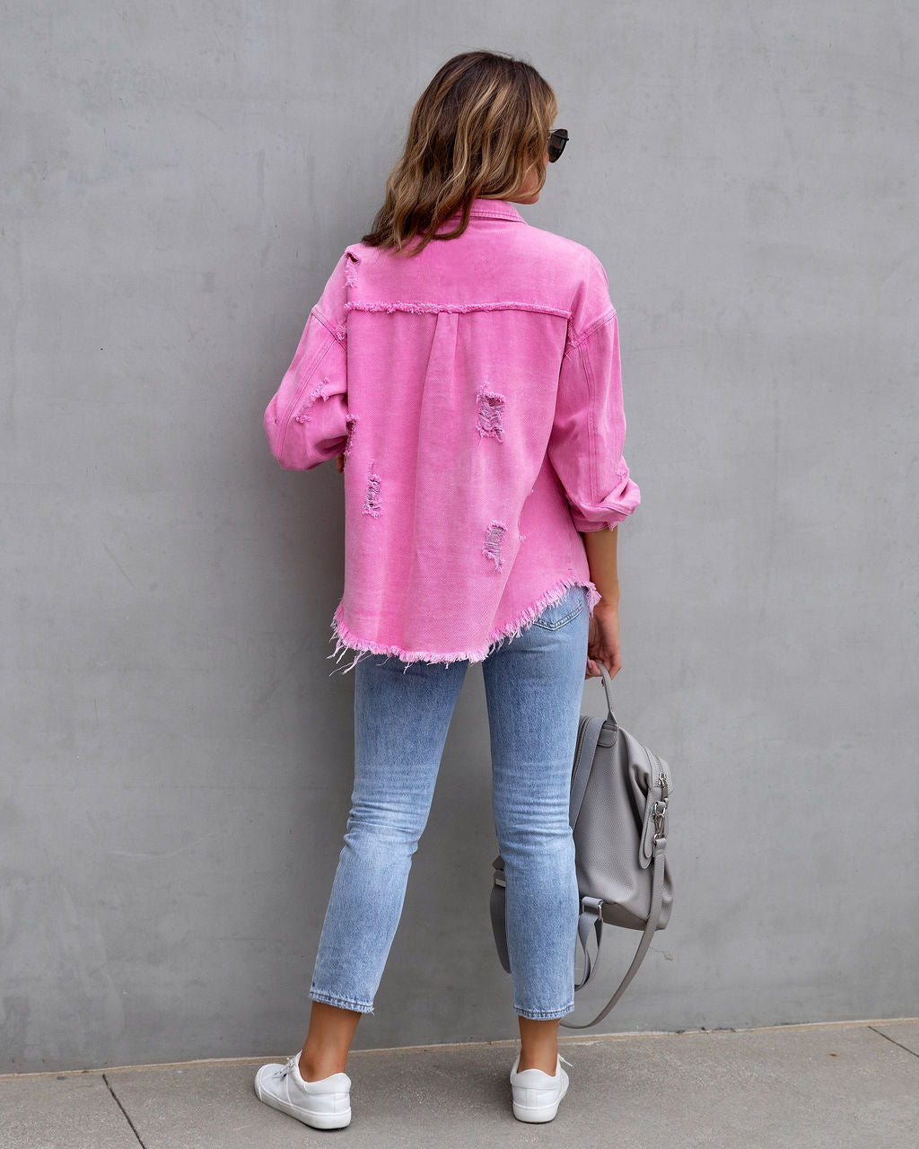 Women's Casual Tops: Autumn and Spring Fashion Shirt Jacket with Ripped Design