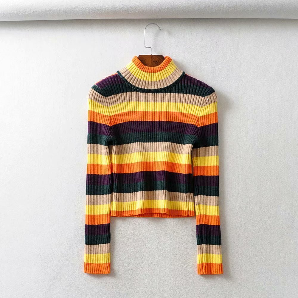Multi-Color Slim Fit /Crop Turtleneck Sweater Ribbed pattern.