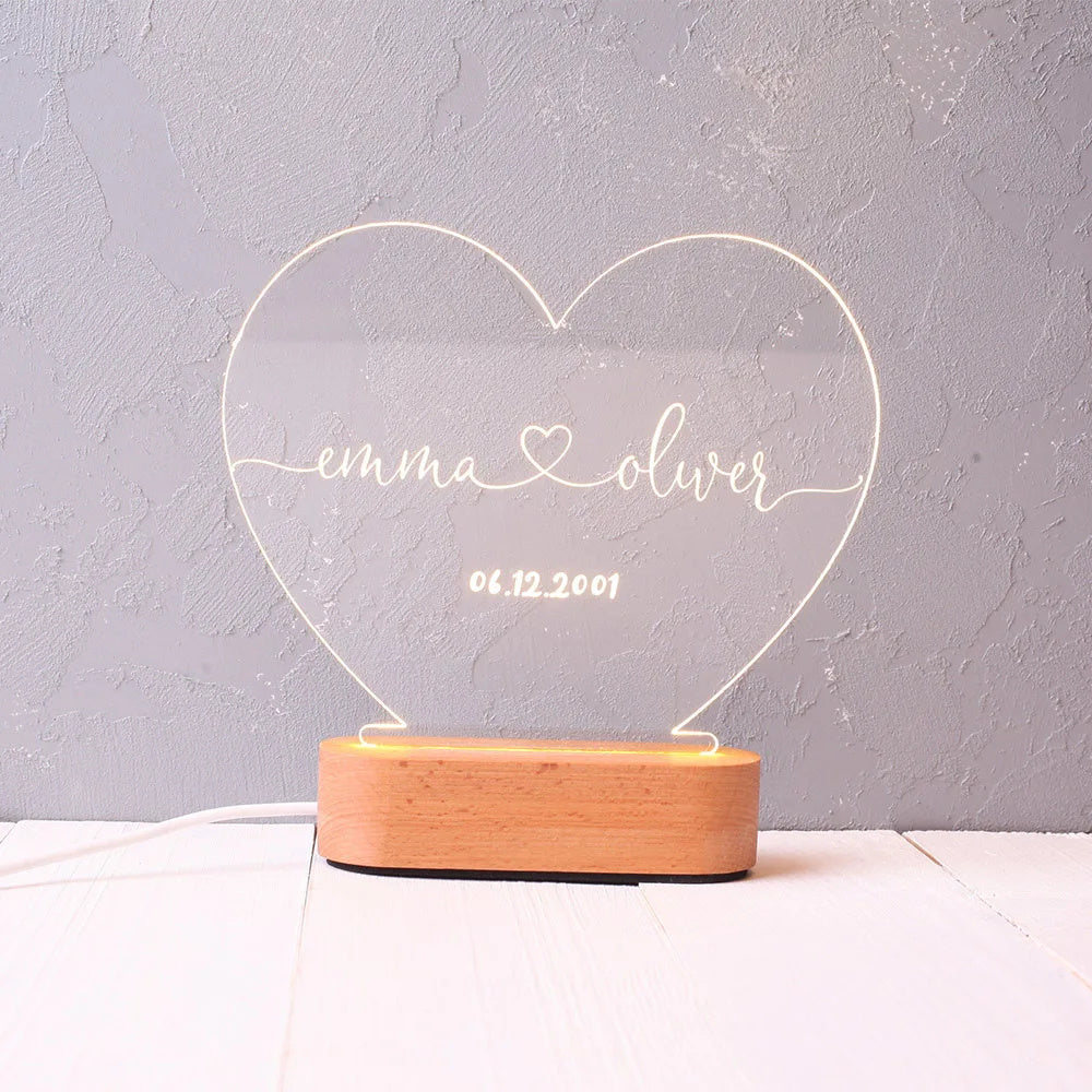 Customized ( Names / Date ) Night Light for Valentines Day / Anniversary - Perfect for Gifts