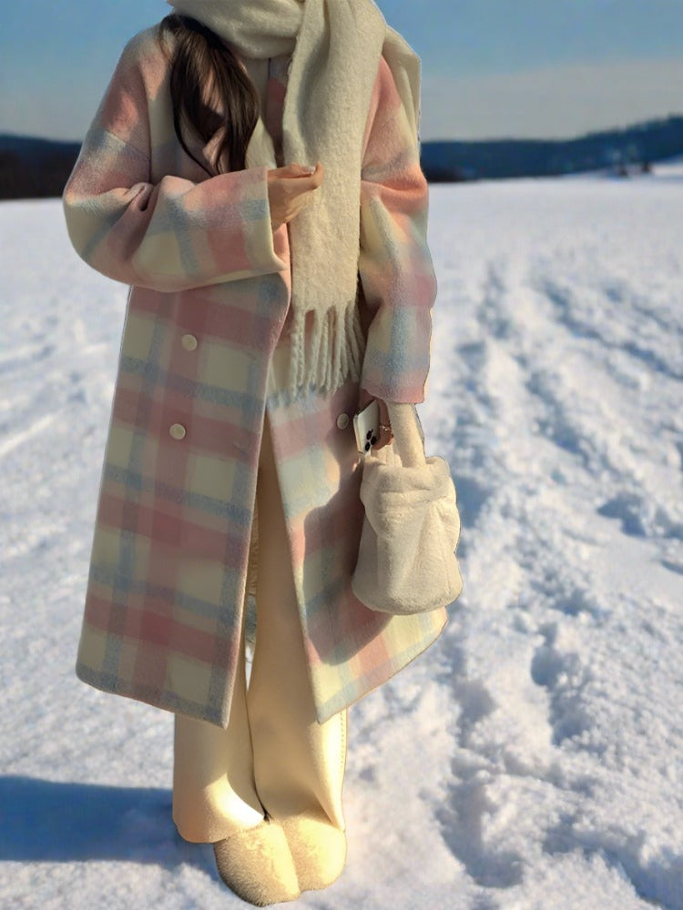 Exquisite Women's Long Coat Crafted from Vibrant Rainbow Wool