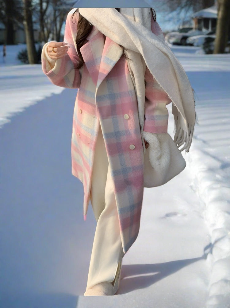 Exquisite Women's Long Coat Crafted from Vibrant Rainbow Wool