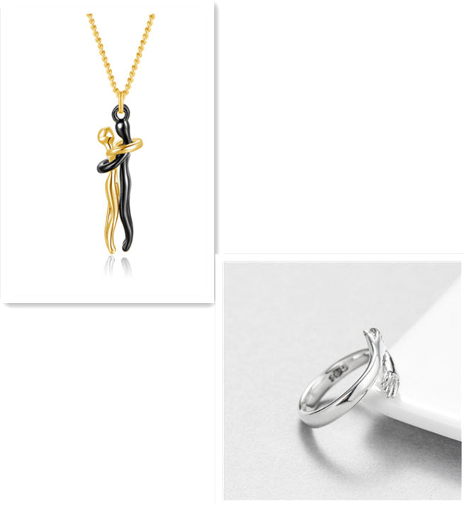 Simple Temperament Clavicle Chain Love Hug Necklace, Unisex Men Women Couple Jewelry