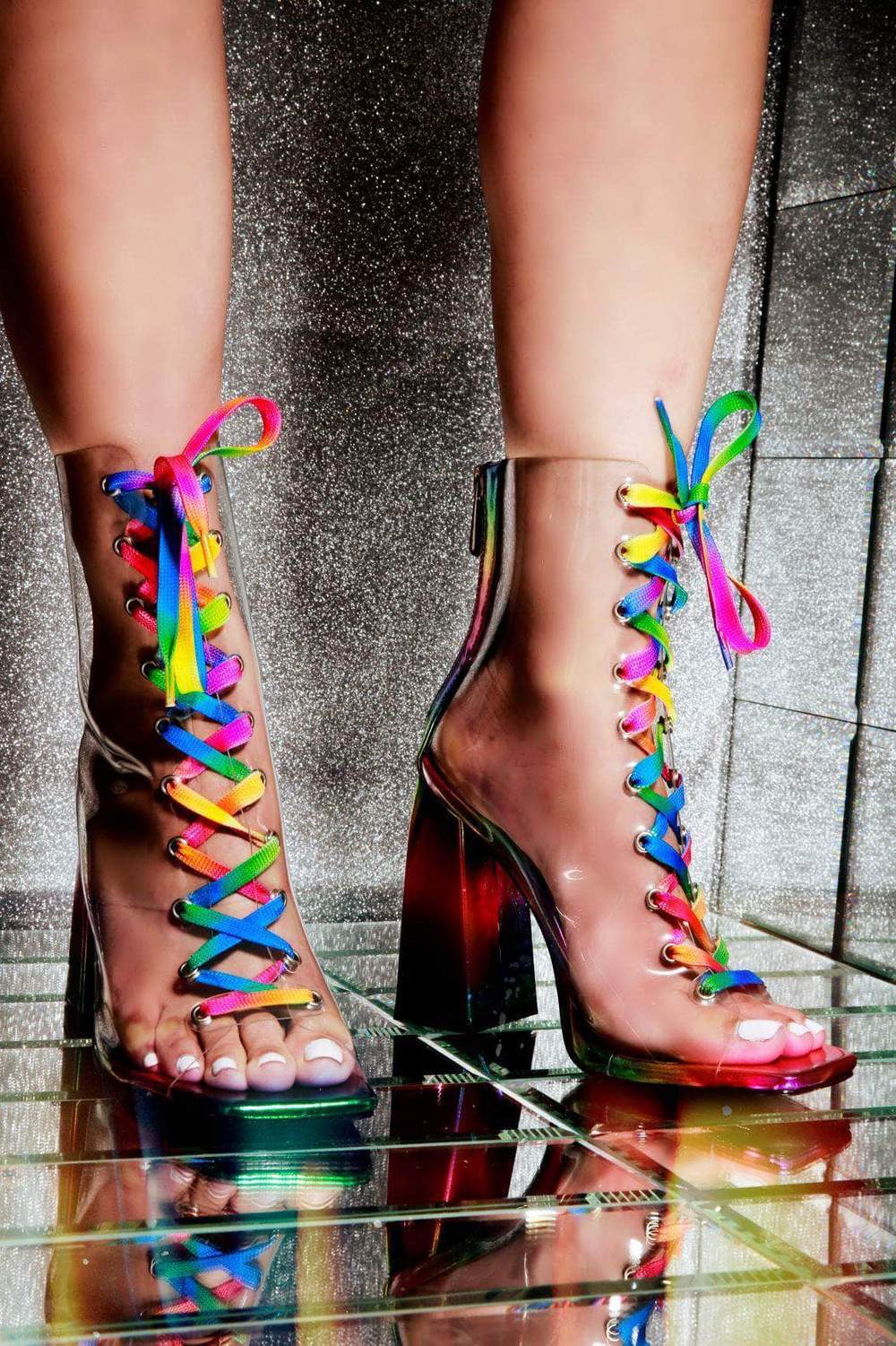 Women's Clear Rainbow color lace / fashion thick heel shoes