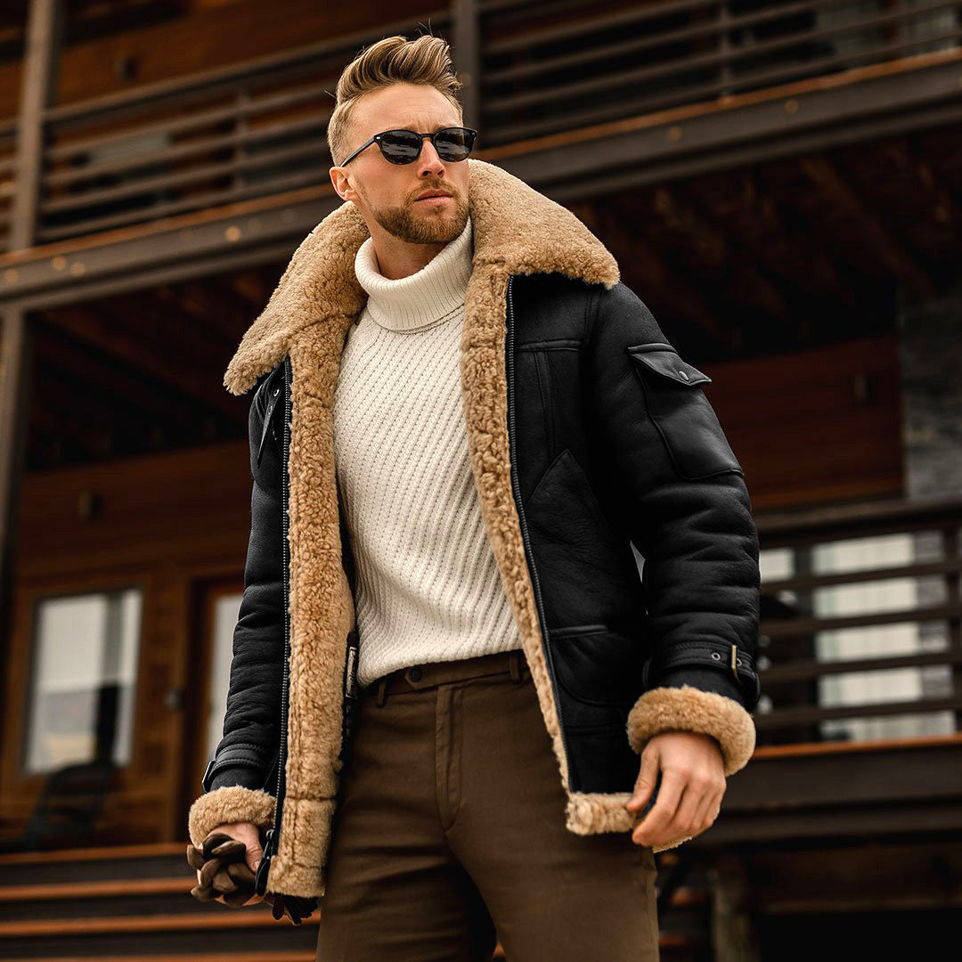 Men's Military Fleece Winter Jacket with Warm Fur Collar, Featuring Army Tactical Style