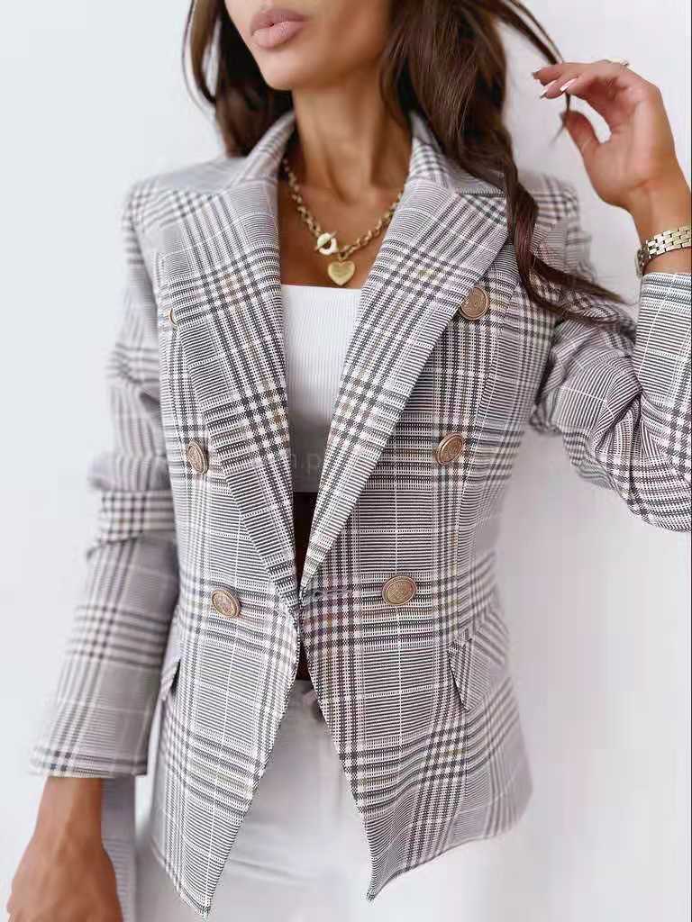 Women's Plaid Blazer Loose Fit and Long Sleeves