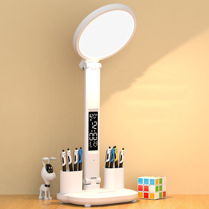 Multi-Functional Plug-in Fan/LED Clock /Table Dimmable Lamp /USB Chargeable /Light Foldable