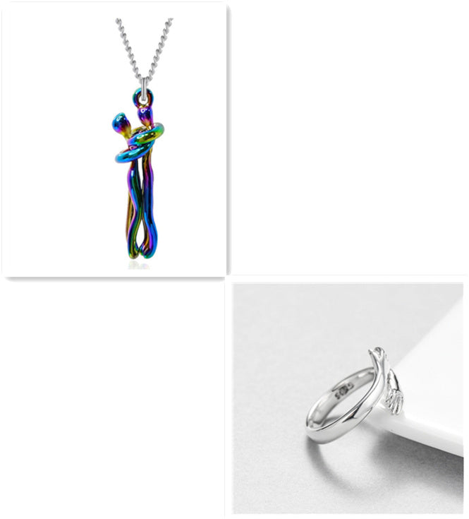 Simple Temperament Clavicle Chain Love Hug Necklace, Unisex Men Women Couple Jewelry