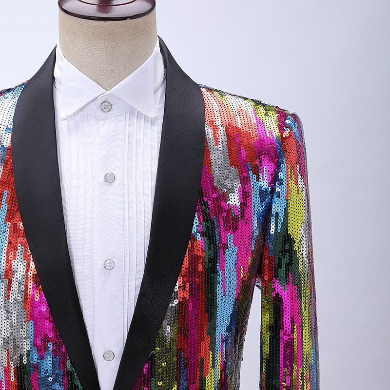 Men's Colorful Abstract Sequin Top /Coat - Evening Formal / Casual Vertical Pattern Tops