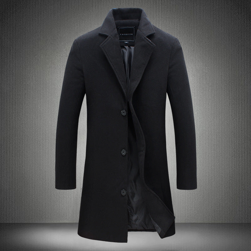 Winter Men's Woolen Coats: Solid Color for Casual Business Attire