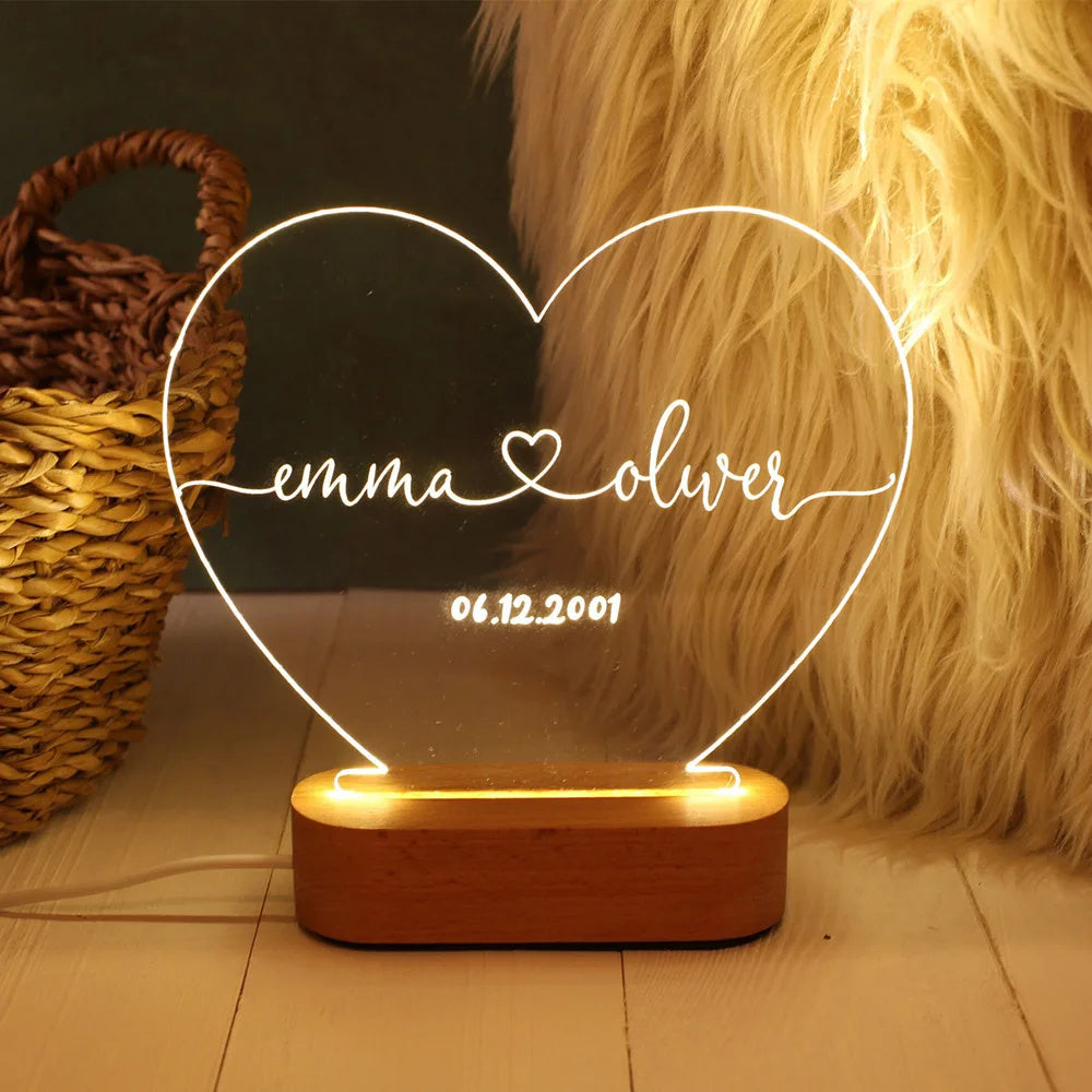 Customized ( Names / Date ) Night Light for Valentines Day / Anniversary - Perfect for Gifts