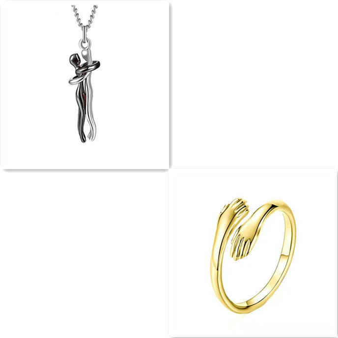 Simple Temperament Clavicle Chain Love Hug Necklace, Unisex Men Women Couple Jewelry