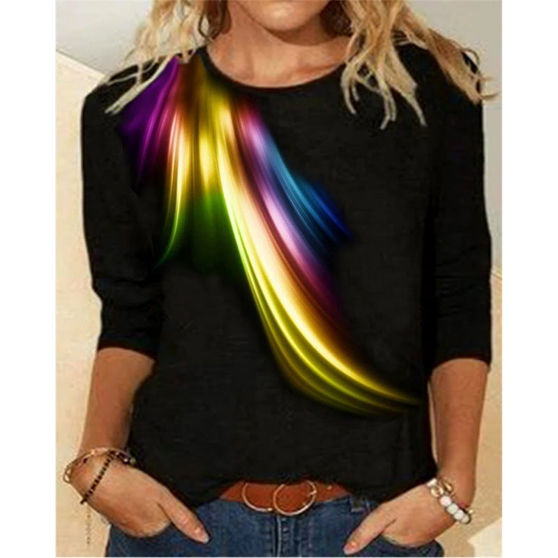 Women's Casual Gradient Printed Round Neck Long Sleeve T-shirt
