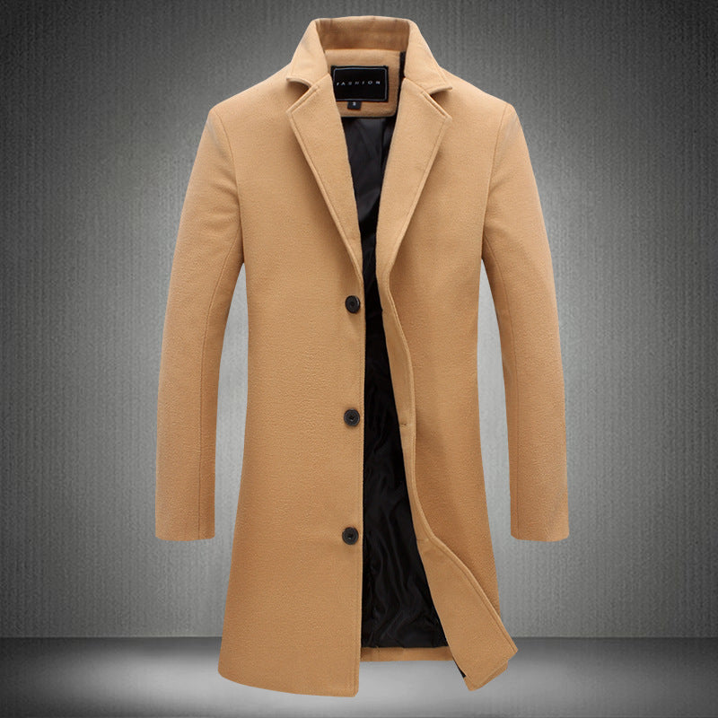 Winter Men's Woolen Coats: Solid Color for Casual Business Attire