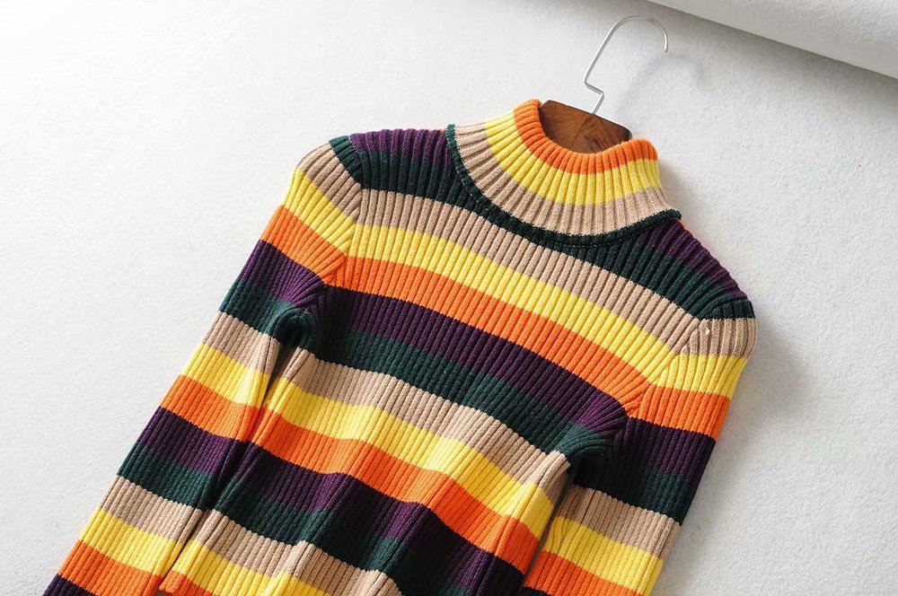 Multi-Color Slim Fit /Crop Turtleneck Sweater Ribbed pattern.