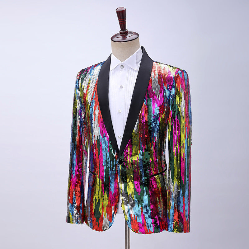 Men's Colorful Abstract Sequin Top /Coat - Evening Formal / Casual Vertical Pattern Tops