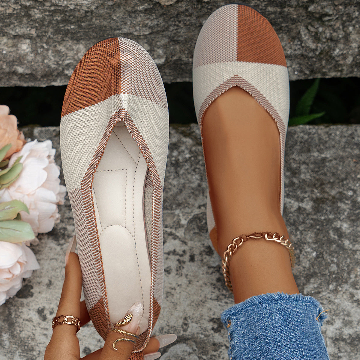Women's Flats Shoes - Woven Breathable Cozy Loafers