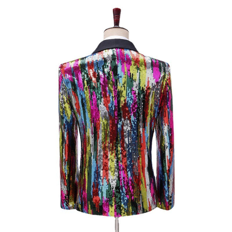 Men's Colorful Abstract Sequin Top /Coat - Evening Formal / Casual Vertical Pattern Tops