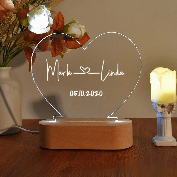 Customized ( Names / Date ) Night Light for Valentines Day / Anniversary - Perfect for Gifts