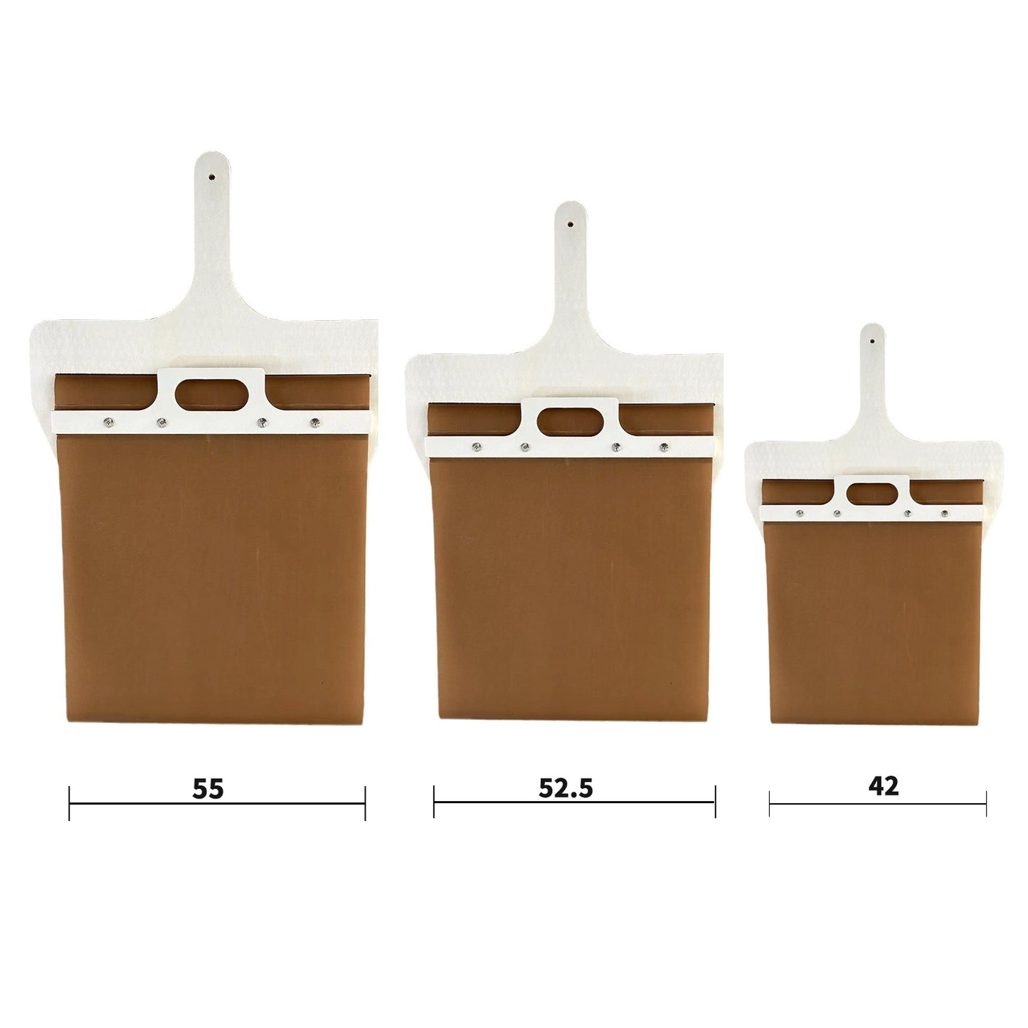 Kitchen Three sizes of sliding pizza peel shovels with wooden handles, designed for easy pizza transfer and storage.