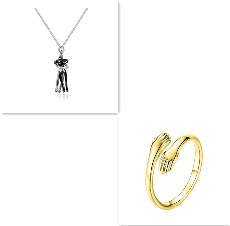 Simple Temperament Clavicle Chain Love Hug Necklace, Unisex Men Women Couple Jewelry