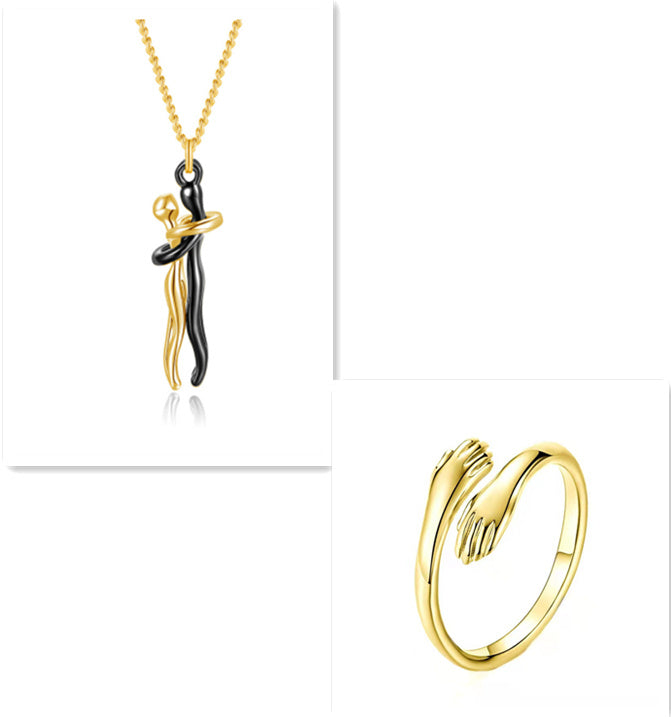 Simple Temperament Clavicle Chain Love Hug Necklace, Unisex Men Women Couple Jewelry