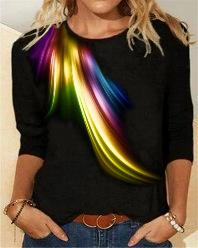 Women's Casual Gradient Printed Round Neck Long Sleeve T-shirt