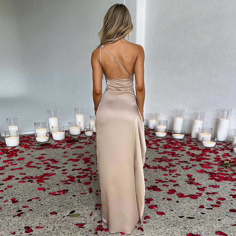 One-shoulder Backless / Elegant Slim-fit / Satin Dress For Women