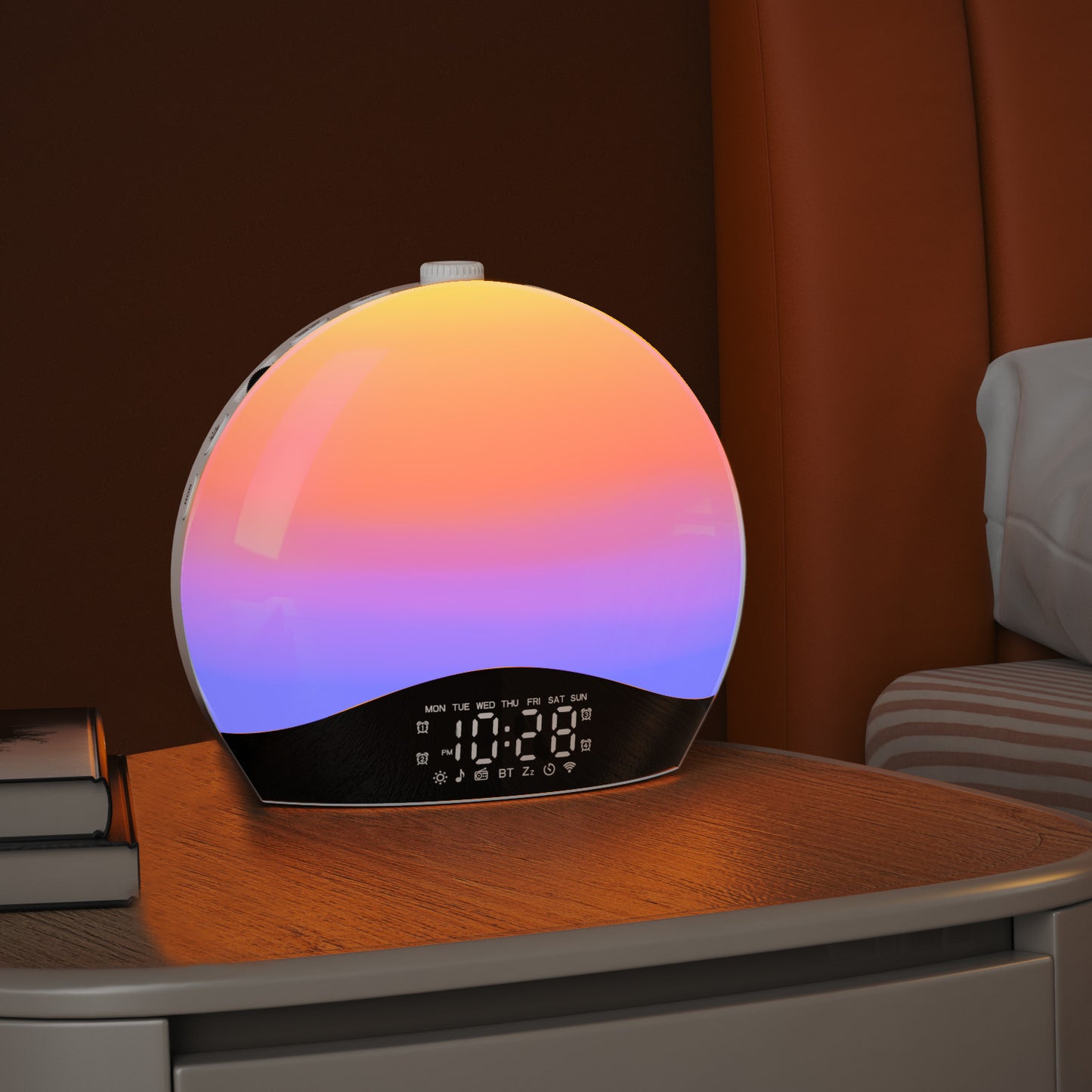 Multifunction Smart Alarm Clock, Charger, Radio, Wake Up Light Lamp, and Simulated Sunrise(Bluetooth)