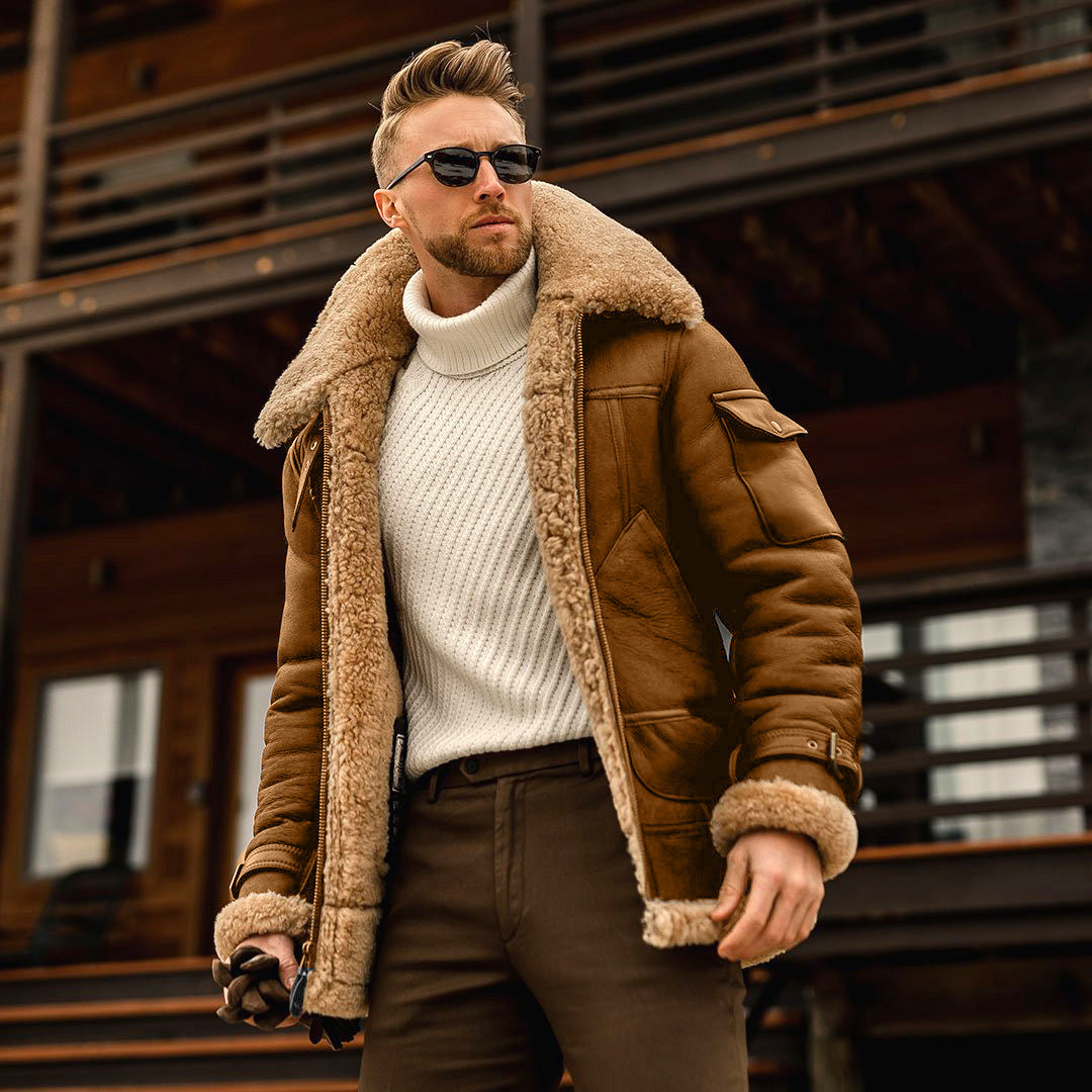 Men's Military Fleece Winter Jacket with Warm Fur Collar, Featuring Army Tactical Style