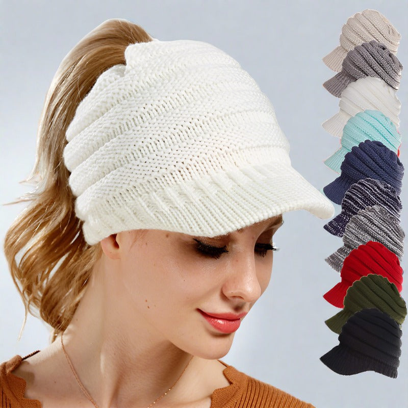 Soft Knitted Ponytail Beanies for Women, Perfect for Autumn and Winter, Providing Warmth and Style