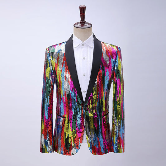 Men's  Colorful Abstract Sequin Top /Coat - Evening Formal / Casual Vertical Pattern Tops