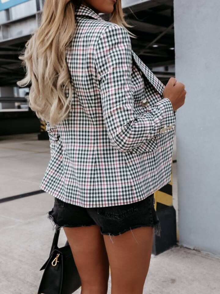 Women's Plaid Blazer Loose Fit and Long Sleeves